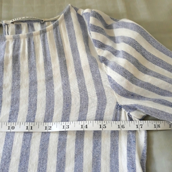 Alice + Olivia Long Sleeve Striped White & Blue Linen Blend Oversized Top XS - Picture 10 of 13